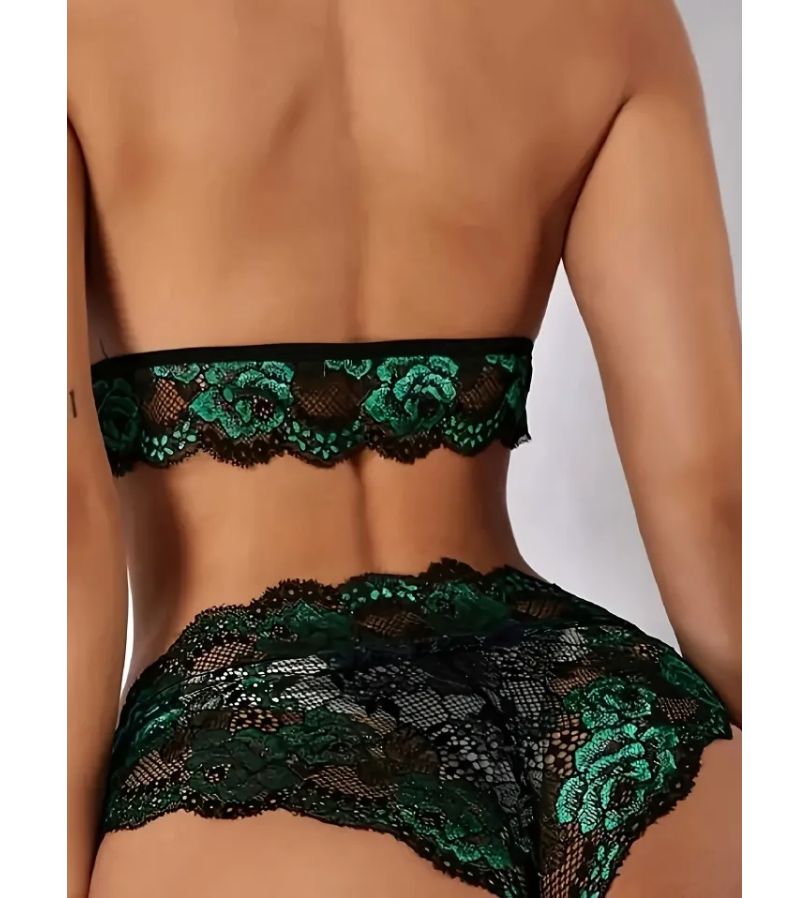 Floral Lace Trim Lingerie Set Seductive Push Up Bra Semi-Sheer Lace Panties Fancy Porn Bra Brief Set panties