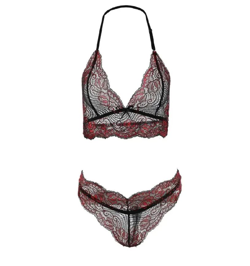Floral Lace Trim Lingerie Set Seductive Push Up Bra Semi-Sheer Lace Panties Fancy Porn Bra Brief Set panties