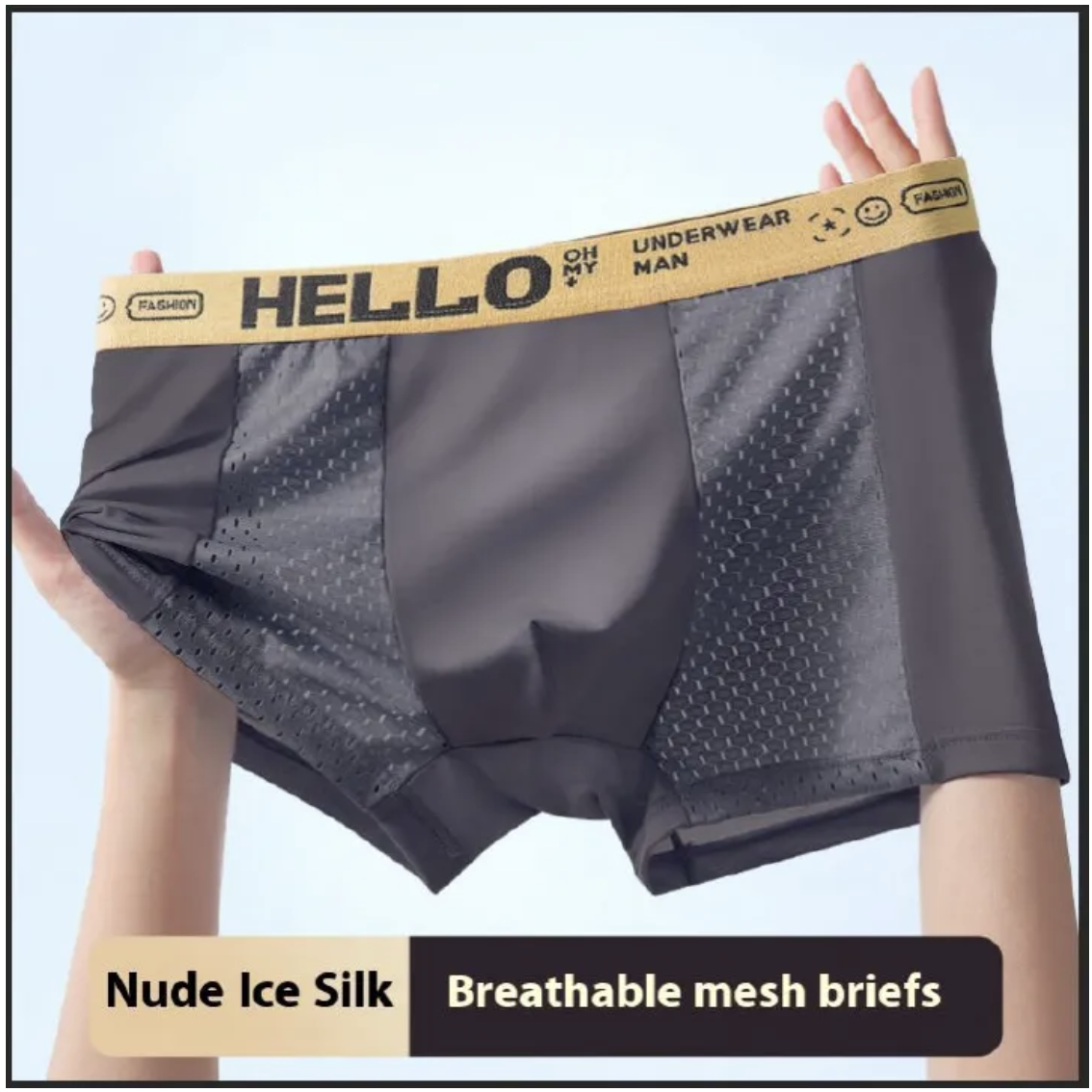 4PC Men's underwear Ice silk mesh boxers briefs HELLO letters Belts boxer shorts Adult student underwear men's fashion ice silk boxer briefs