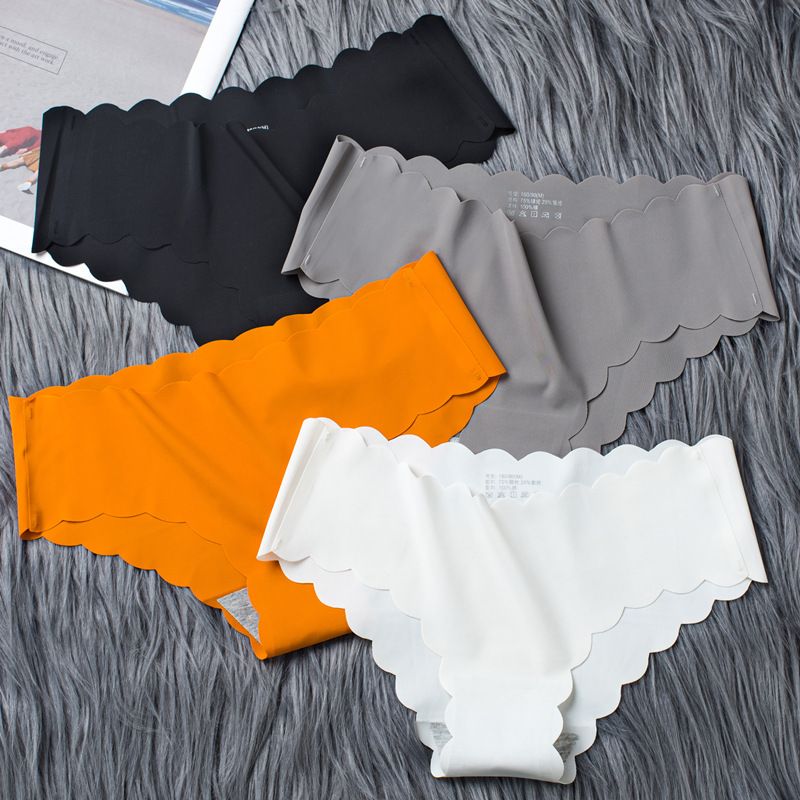 5pcs Seamless Solid Briefs, Comfy & Breathable Scallop Trim Panties, Women's Lingerie & Underwear