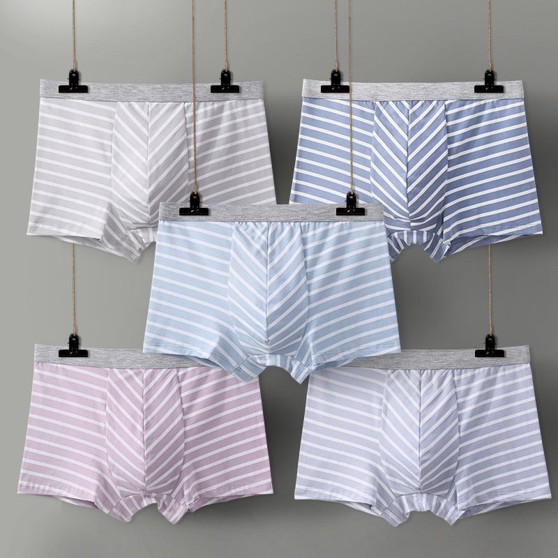 3Pcs Cotton striped men's boxer briefs loose plus size sports youth mid waist breathable - Antibacterial,Soft and Comfy Shorts men's breathable boxer briefs