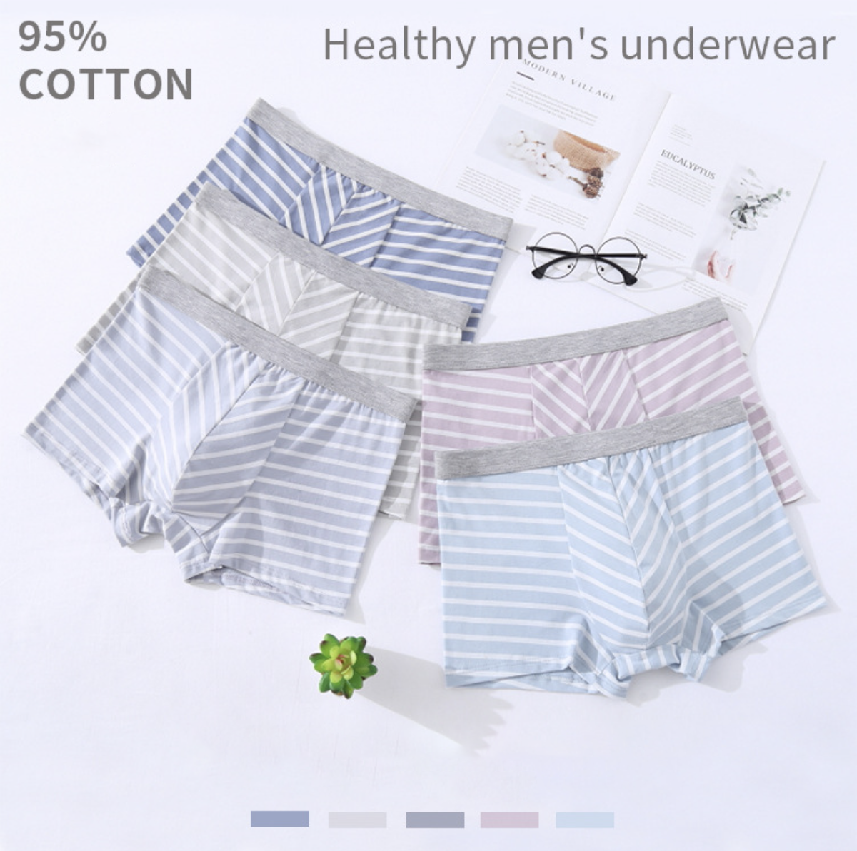3Pcs Cotton striped men's boxer briefs loose plus size sports youth mid waist breathable - Antibacterial,Soft and Comfy Shorts men's breathable boxer briefs