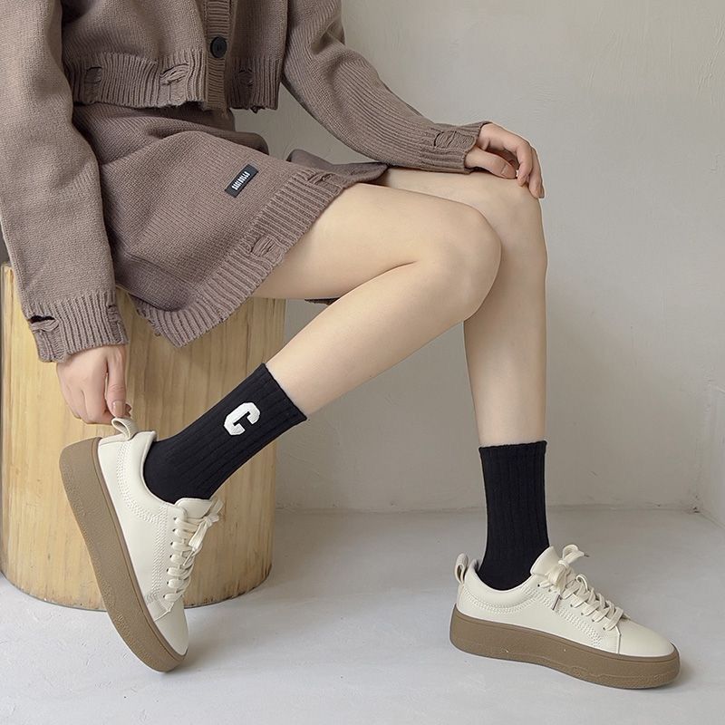 5Pairs Socks Cotton Stockings Bling Ladies Trend All-fit Mid-tube Socks Autumn Winter Vertical Bar Letter Kinematic Growth Socks