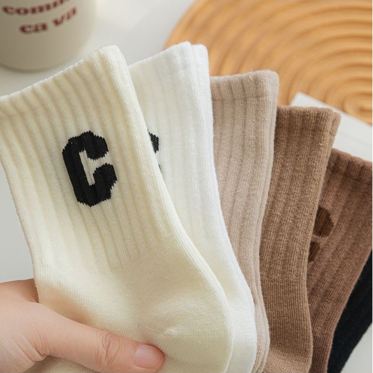 5Pairs Socks Cotton Stockings Bling Ladies Trend All-fit Mid-tube Socks Autumn Winter Vertical Bar Letter Kinematic Growth Socks