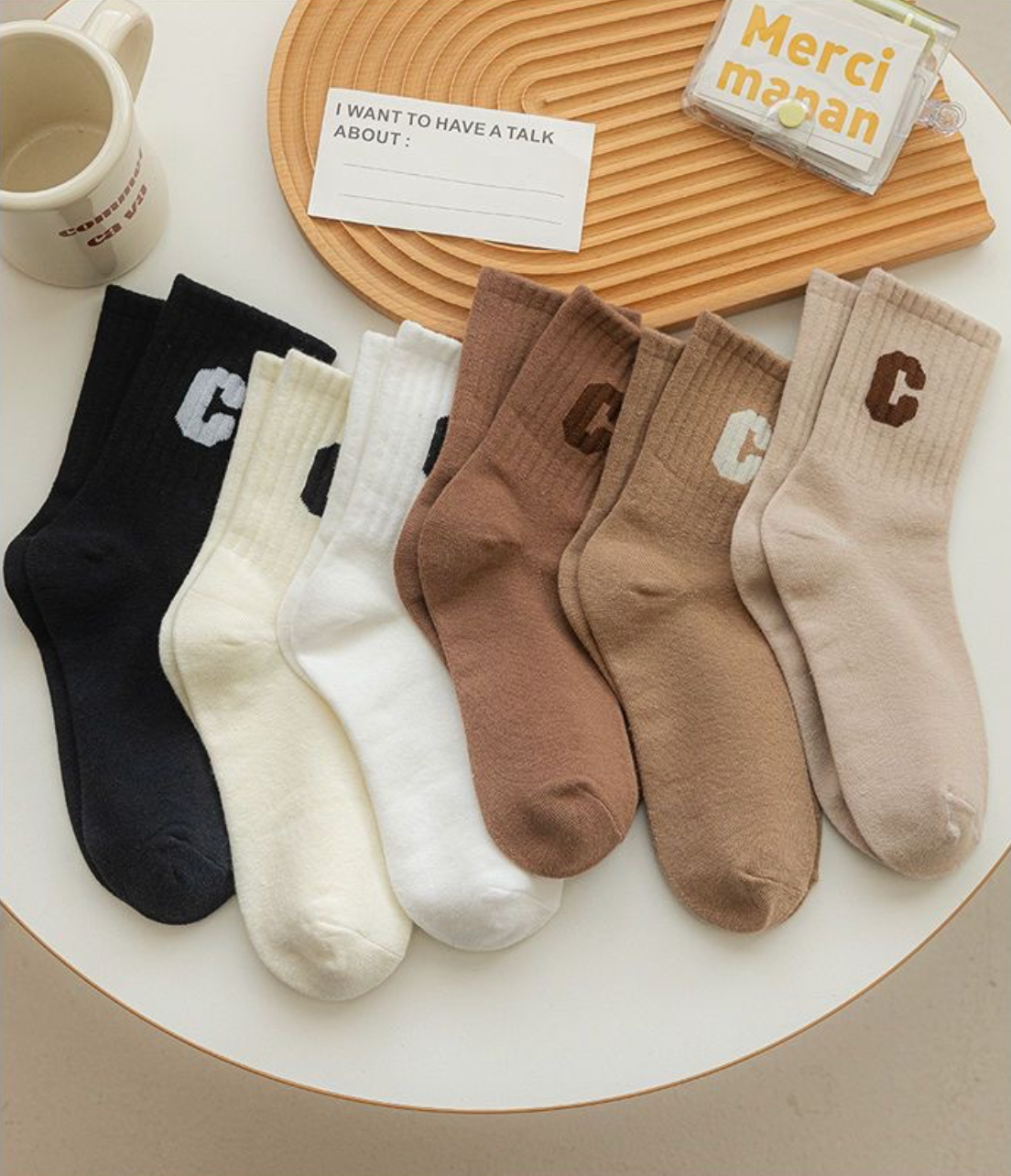 5Pairs Socks Cotton Stockings Bling Ladies Trend All-fit Mid-tube Socks Autumn Winter Vertical Bar Letter Kinematic Growth Socks