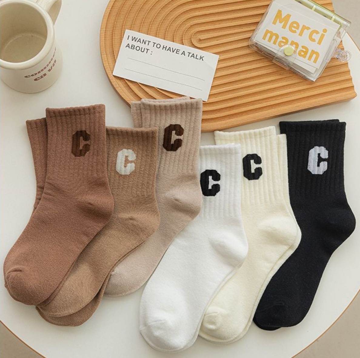 5Pairs Socks Cotton Stockings Bling Ladies Trend All-fit Mid-tube Socks Autumn Winter Vertical Bar Letter Kinematic Growth Socks