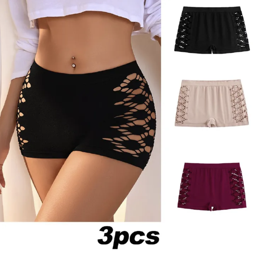 3pcs/set Cut Out Boyshort Panties Soft Comfortable Stretch Panties Women's Lingerie Underwear