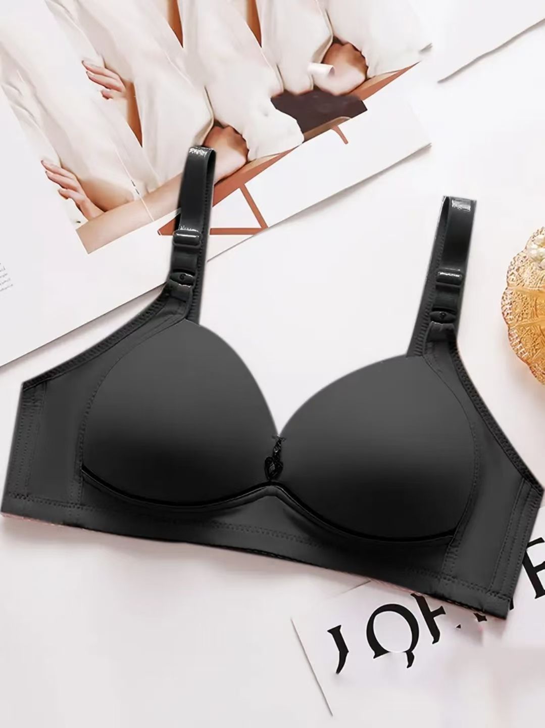 Women's Maternity Solid Color Bra, Stretchy Comfy Underwear ，Comfortable gathering underwear, foldable breast, anti sagging bra