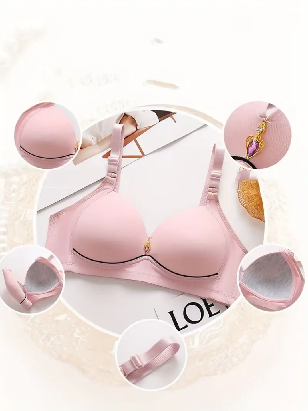 Women's Maternity Solid Color Bra, Stretchy Comfy Underwear ，Comfortable gathering underwear, foldable breast, anti sagging bra