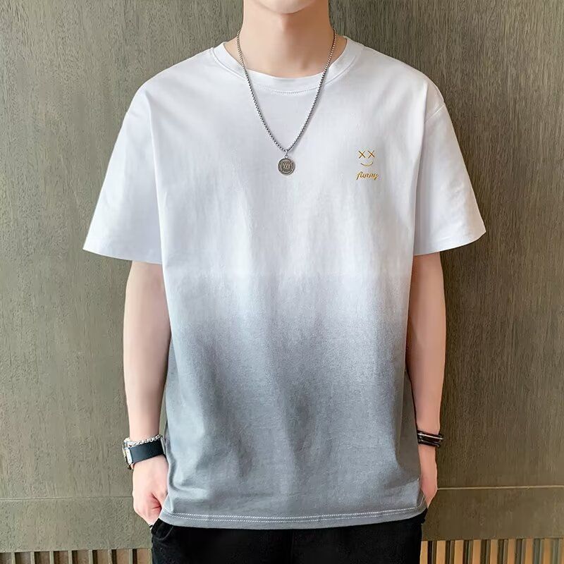 Men's Round Neck Gradient Color Printed Short Sleeved Casual Breathable T-shirt Fashion Men's Clothing ，Men Tops，Men‘s T-Shirt