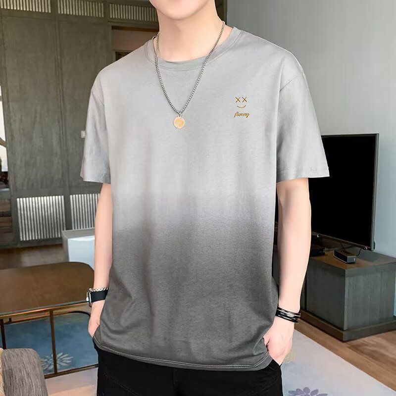 Men's Round Neck Gradient Color Printed Short Sleeved Casual Breathable T-shirt Fashion Men's Clothing ，Men Tops，Men‘s T-Shirt