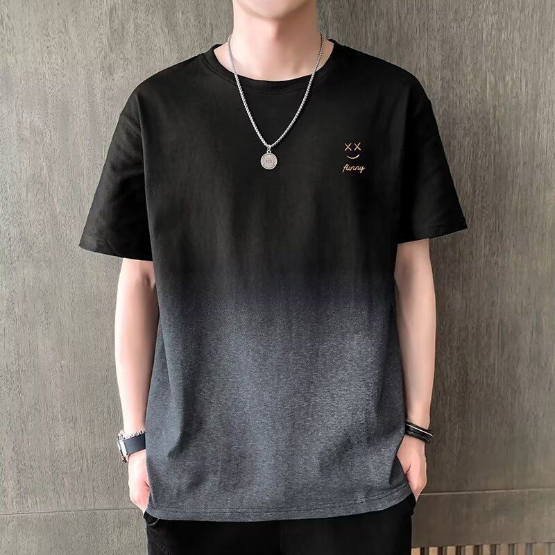 Men's Round Neck Gradient Color Printed Short Sleeved Casual Breathable T-shirt Fashion Men's Clothing ，Men Tops，Men‘s T-Shirt
