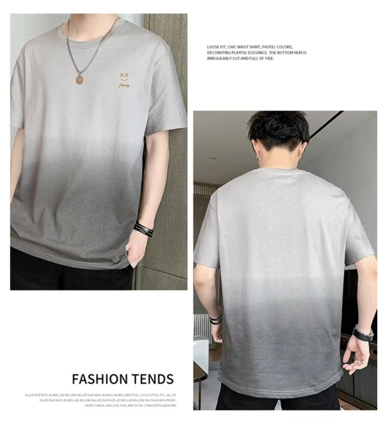 Men's Round Neck Gradient Color Printed Short Sleeved Casual Breathable T-shirt Fashion Men's Clothing ，Men Tops，Men‘s T-Shirt