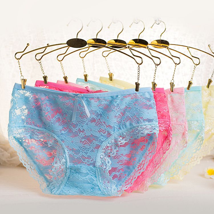 5Pcs Women’s lace underwear Ladies lingerie low waist panties solid color briefs underwear is close-fitting Multi-color random collocation non-refundable