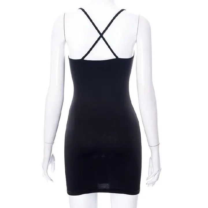 Women's Black Color Suspender Hollow Heart Buttocks Sling Pack Hip Dress  Lace-up Cut-out Backless Dress