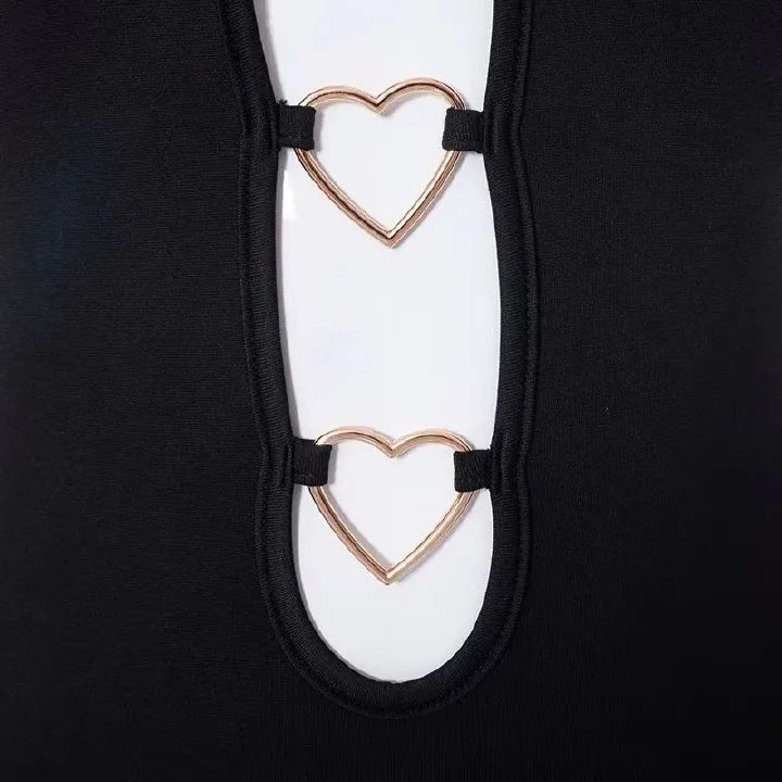 Women's Black Color Suspender Hollow Heart Buttocks Sling Pack Hip Dress  Lace-up Cut-out Backless Dress