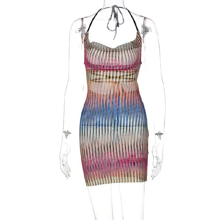 Mesh Mini Dress See Through Breast Wrap Hollow Out Lace Up Bandage Sleeveless Open Back Nightclub Party Bodycon