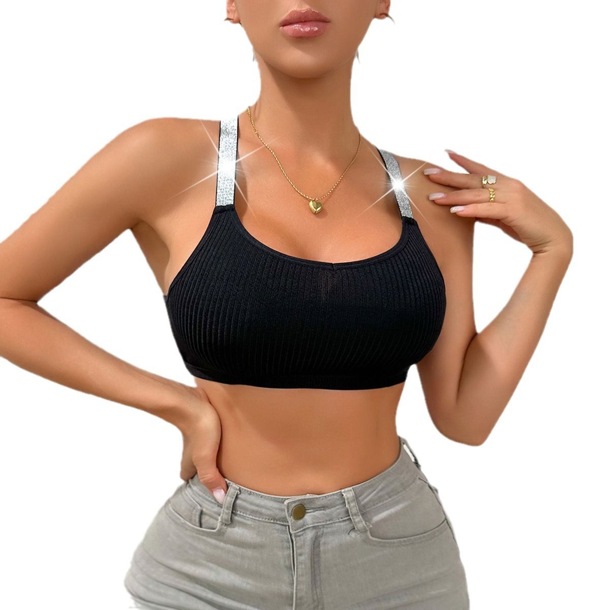 hot  Womens Sports Bras Yoga Comfort Seamless Stretchy Sporty Bra for Women Sequined Racerback Sports Bras