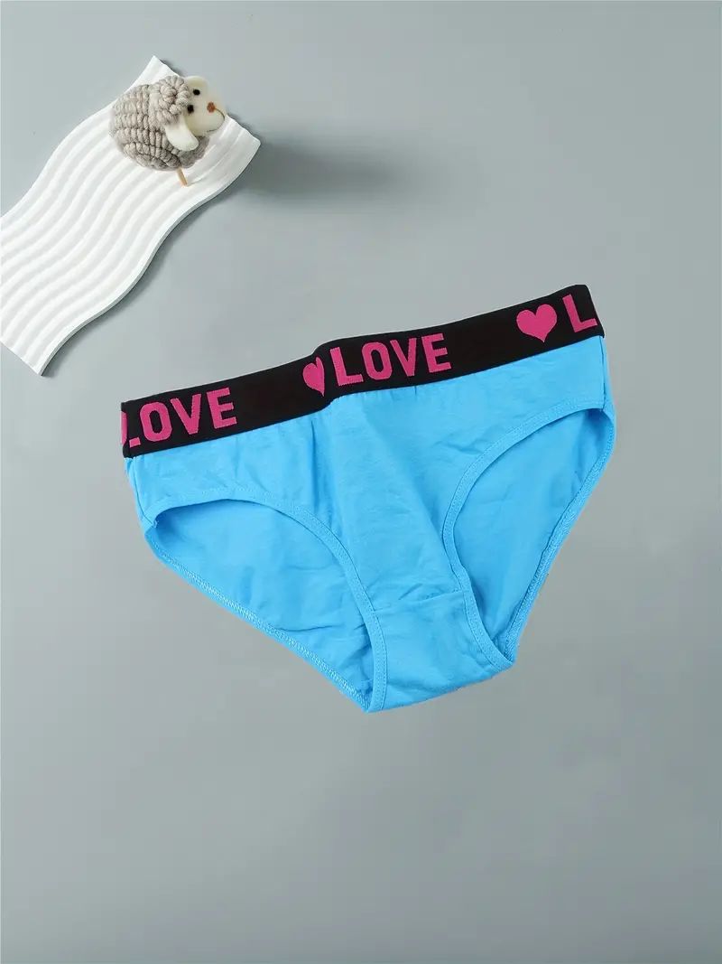 5pcs cotton Seamless Letter Print Color Block Panties Briefs, Comfy Breathable Stretchy Women's Lingerie Underwear