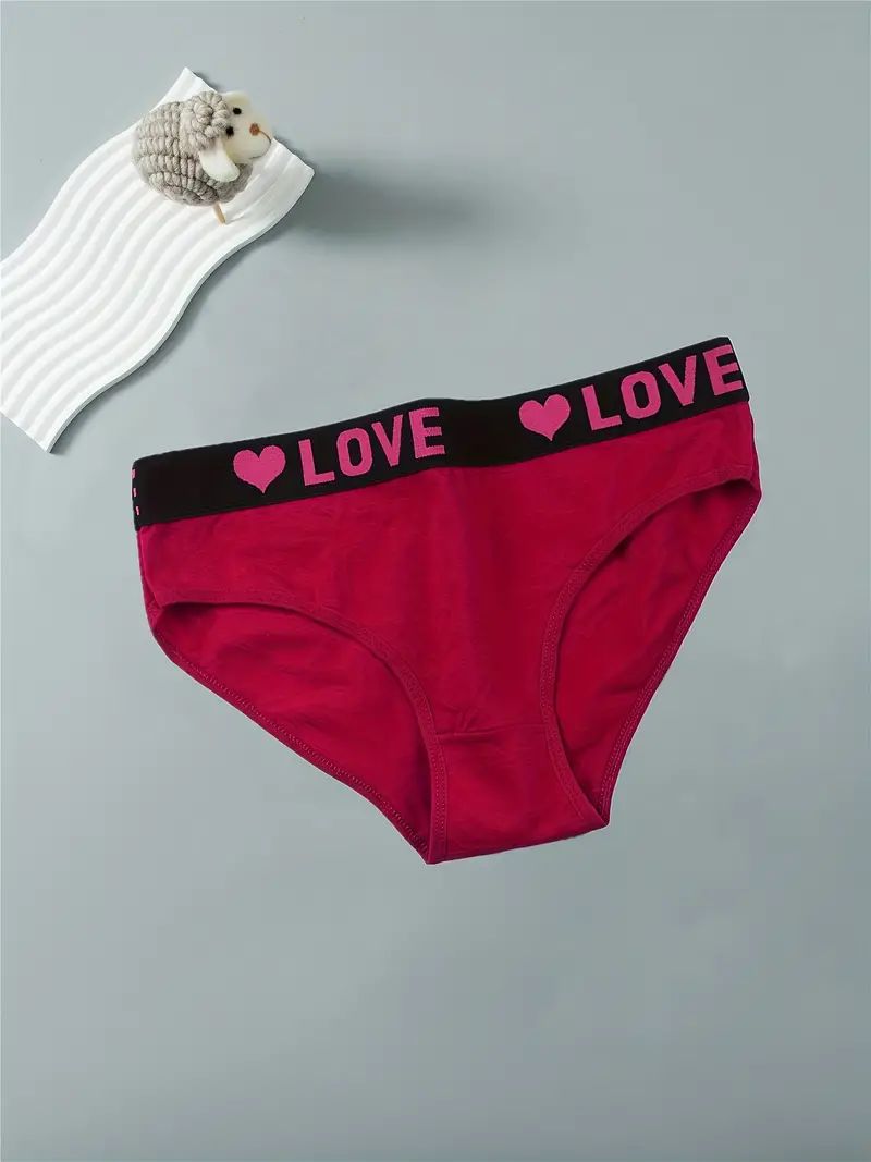 5pcs cotton Seamless Letter Print Color Block Panties Briefs, Comfy Breathable Stretchy Women's Lingerie Underwear