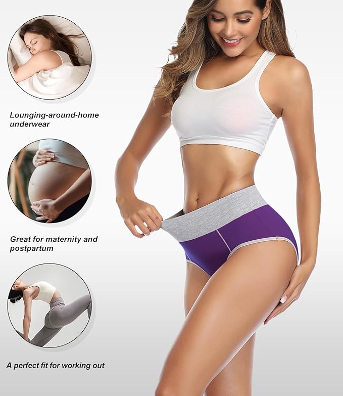 5pcs Colorblock Trim Cotton Briefs, Comfy & Breathable Stretchy Intimates Panties, Women's Lingerie & Underwear