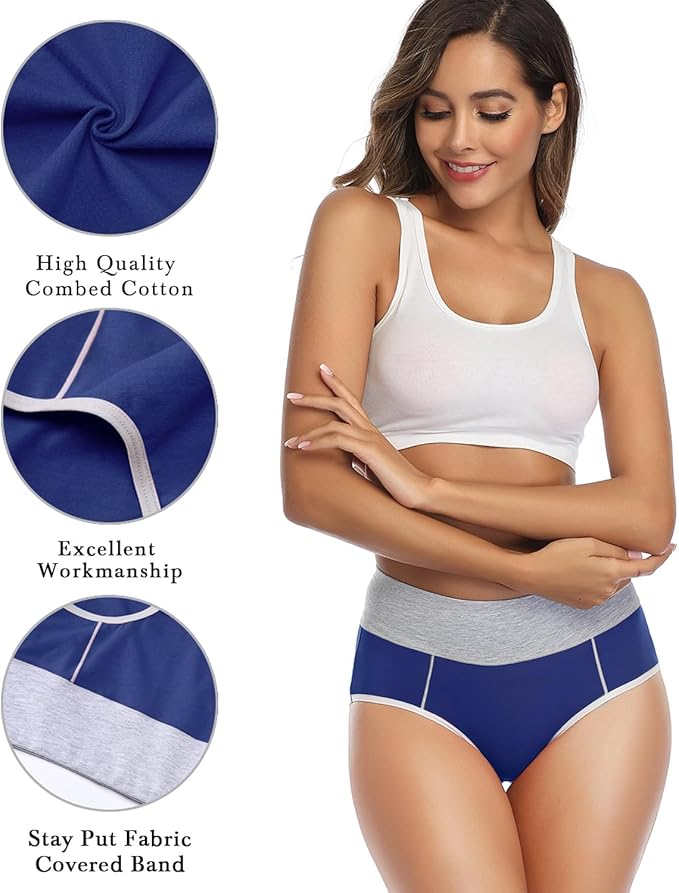 5pcs Colorblock Trim Cotton Briefs, Comfy & Breathable Stretchy Intimates Panties, Women's Lingerie & Underwear