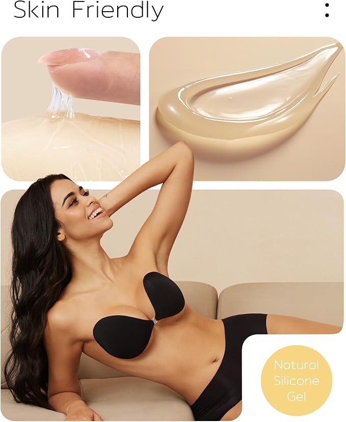 Strapless Sticky Invisible Push up Silicone Bra for Backless Dress with Nipple Covers
