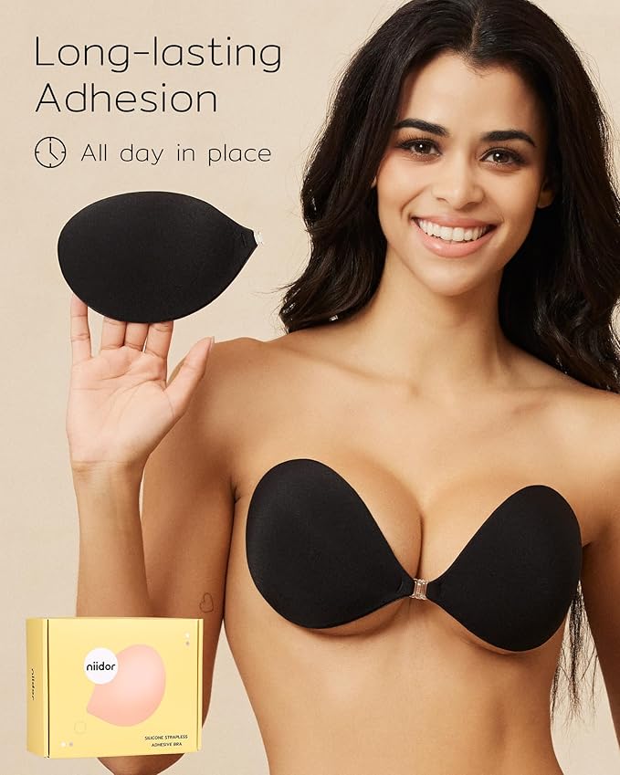 Strapless Sticky Invisible Push up Silicone Bra for Backless Dress with Nipple Covers