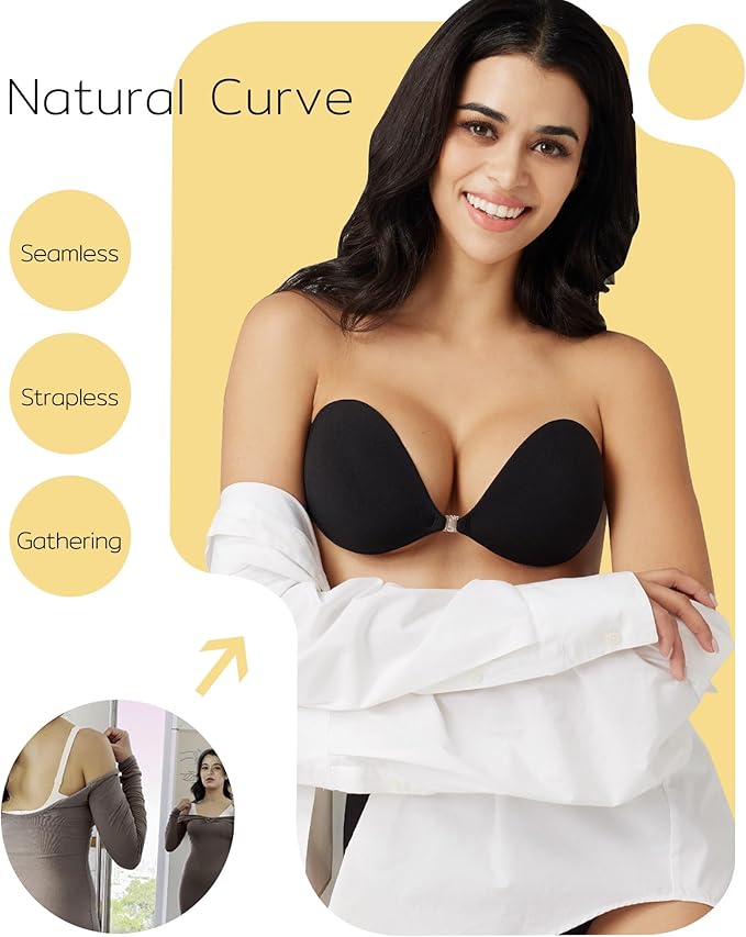 Strapless Sticky Invisible Push up Silicone Bra for Backless Dress with Nipple Covers