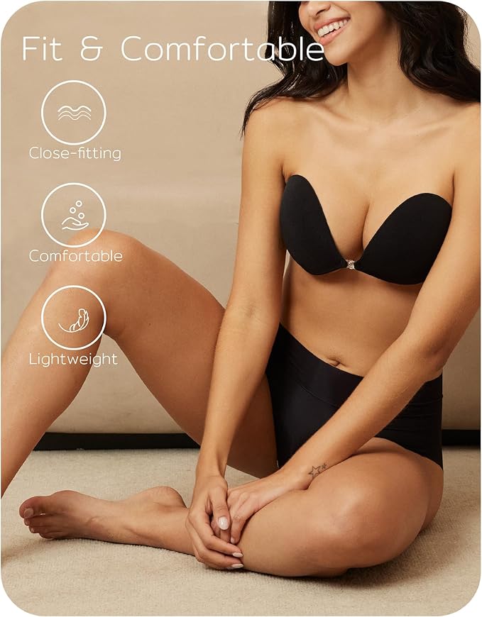 Strapless Sticky Invisible Push up Silicone Bra for Backless Dress with Nipple Covers