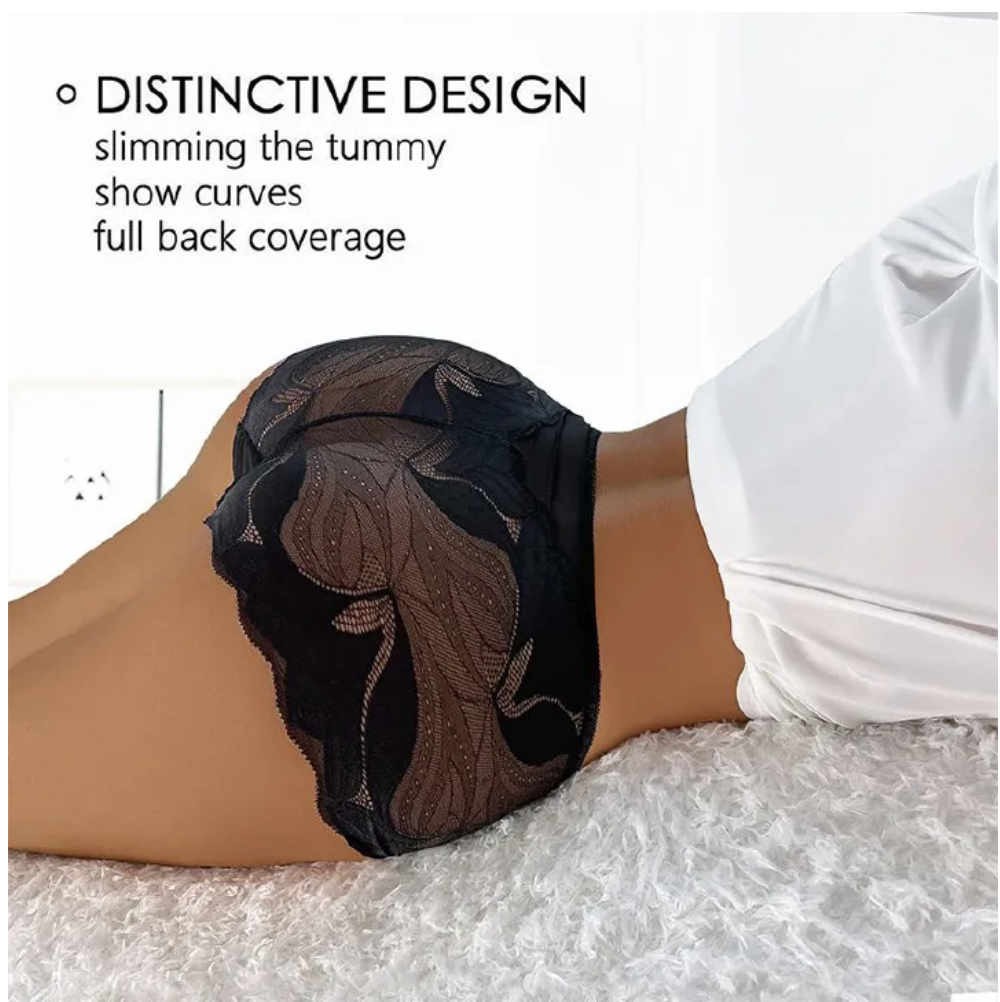 4Pcs Women Underwear Lace Panties Mid Waisted Transparent Mesh Plus Size Ladies Seamless Butt Lift Briefs