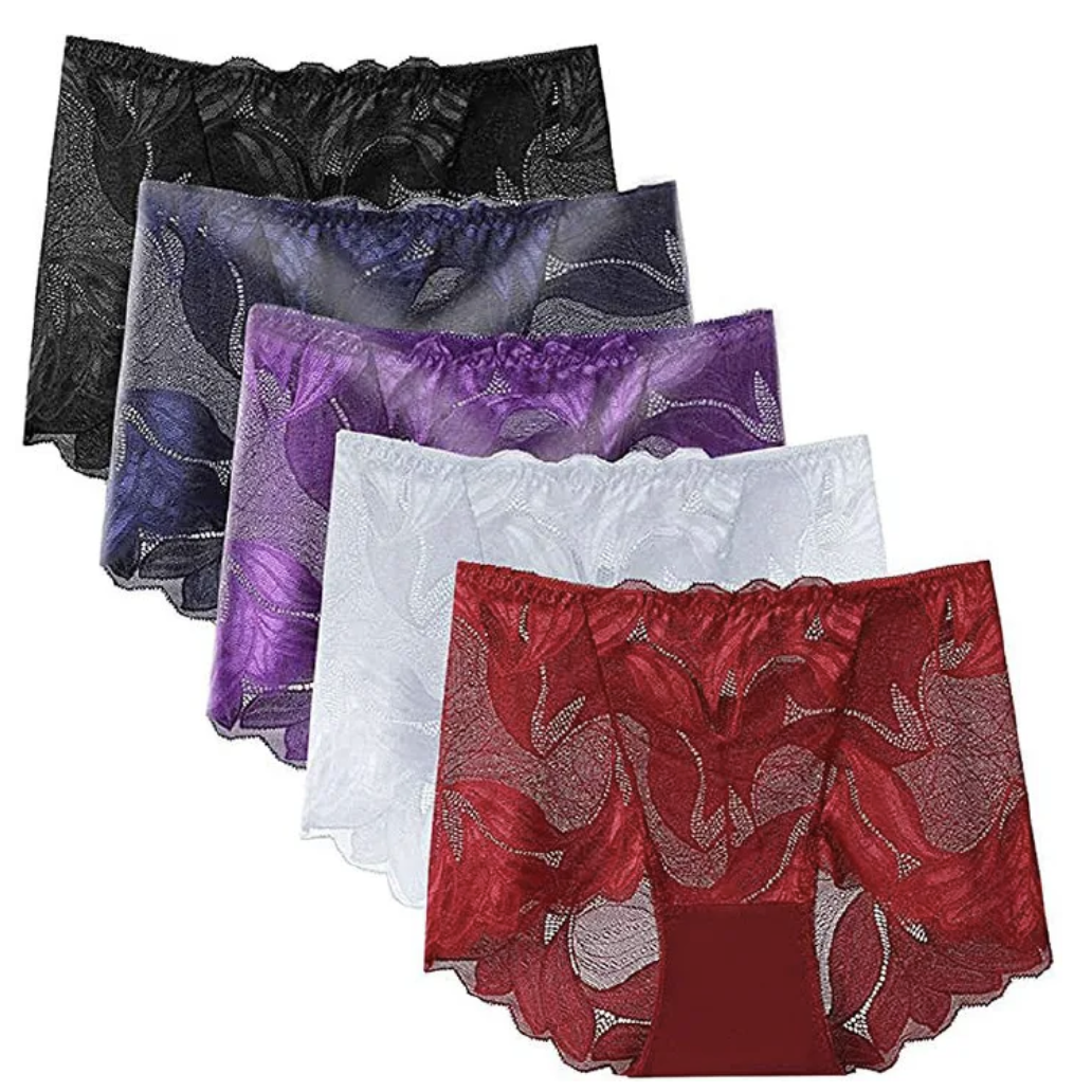 4Pcs Women Underwear Lace Panties Mid Waisted Transparent Mesh Plus Size Ladies Seamless Butt Lift Briefs