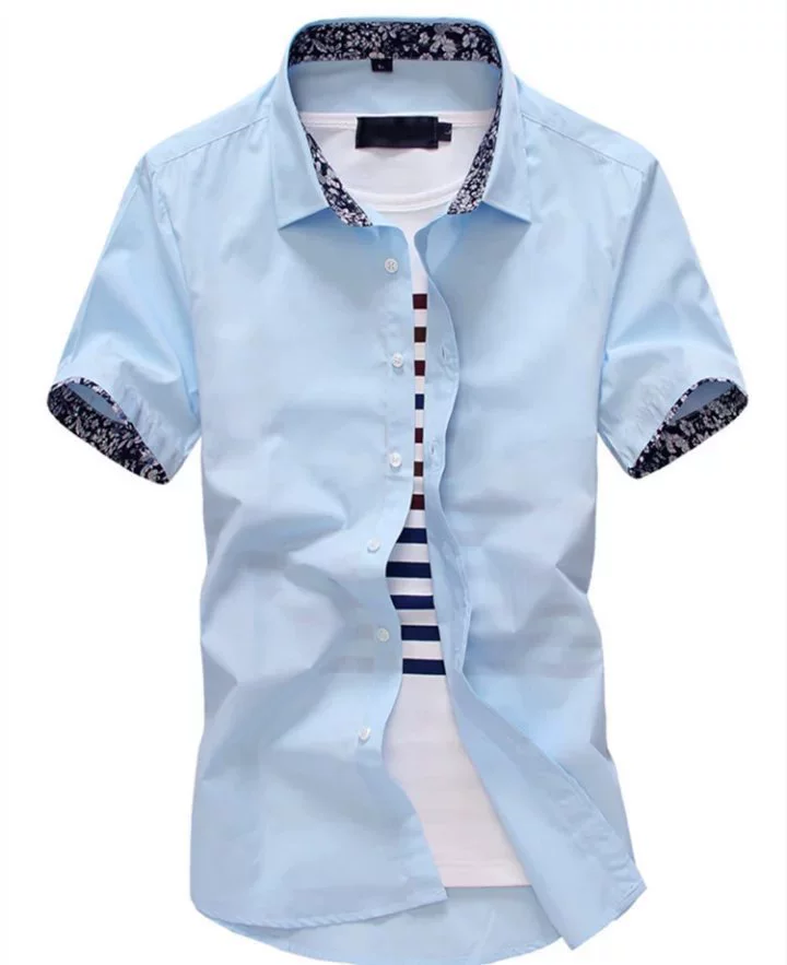Men‘s Clothing-Mens Short Sleeve Dress Shirts Wrinkle Free Solid Casual Button Down Shirts