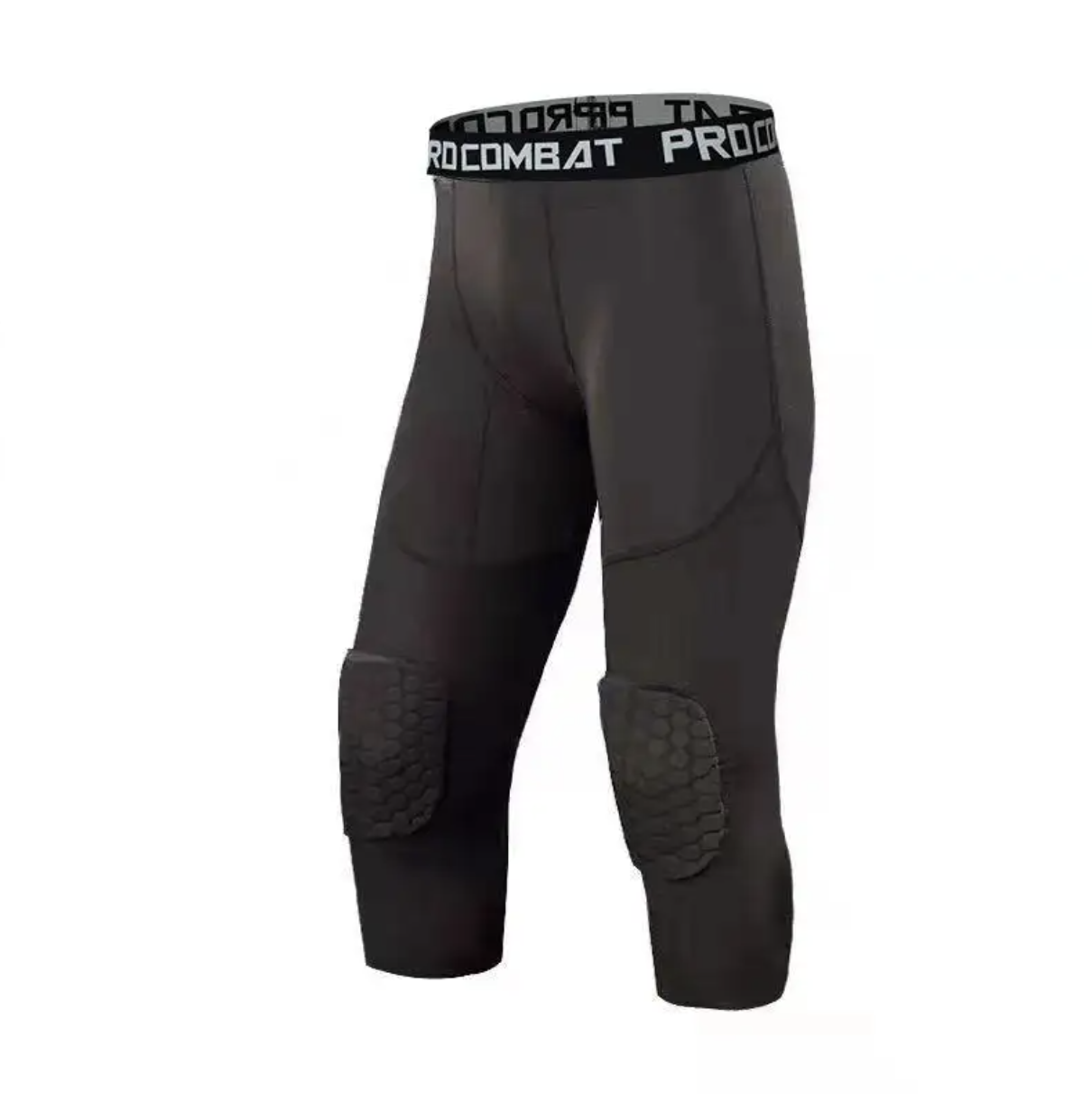 Men Basketball Leggings Pants with Knee Pads 3/4 Capri Compression Tights Pants Sports Athletic Baselayer