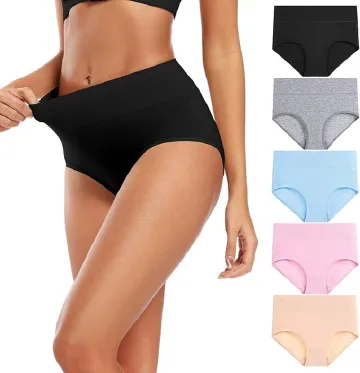 5-Pack Women's High-Waist Cotton Panties lingerie– Breathable, Soft, Stretchy & Fade-Resistant assorted,L
