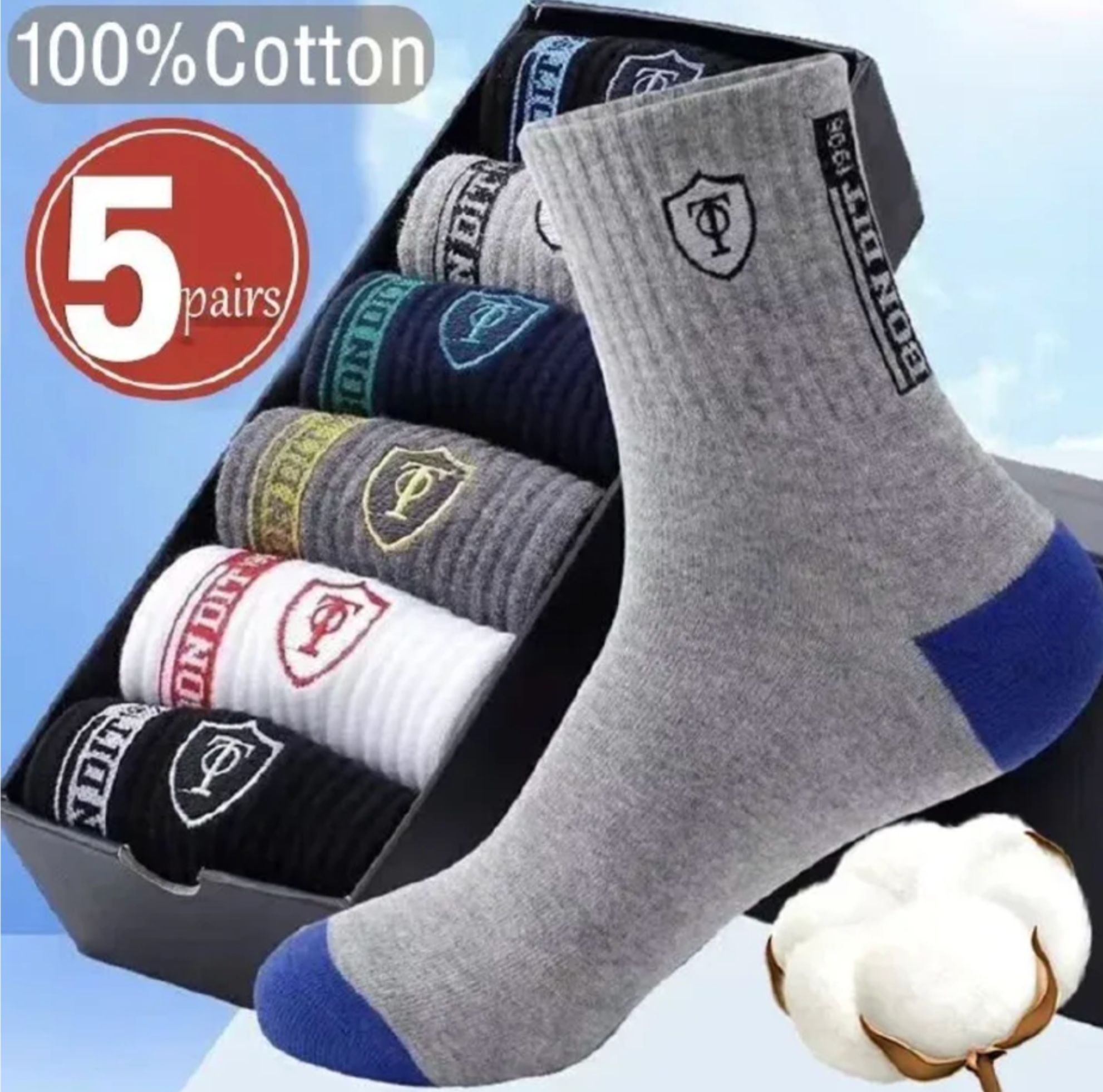 5Pairs Men's Socks Men's Medium Socks Men's Autumn And Winter Sports Socks Men's Cotton Socks