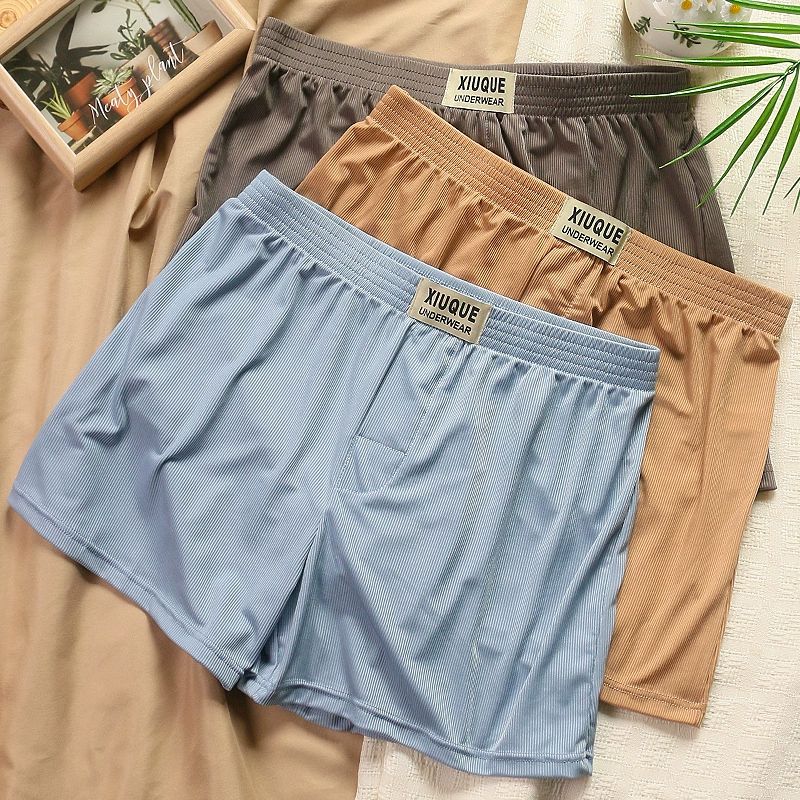 3Pcs Comfort Men's Boxers Pajamas Sleep Shorts Ice Silk Cooling Trunks Underwear Loose Underpant Men's Boxer Briefs