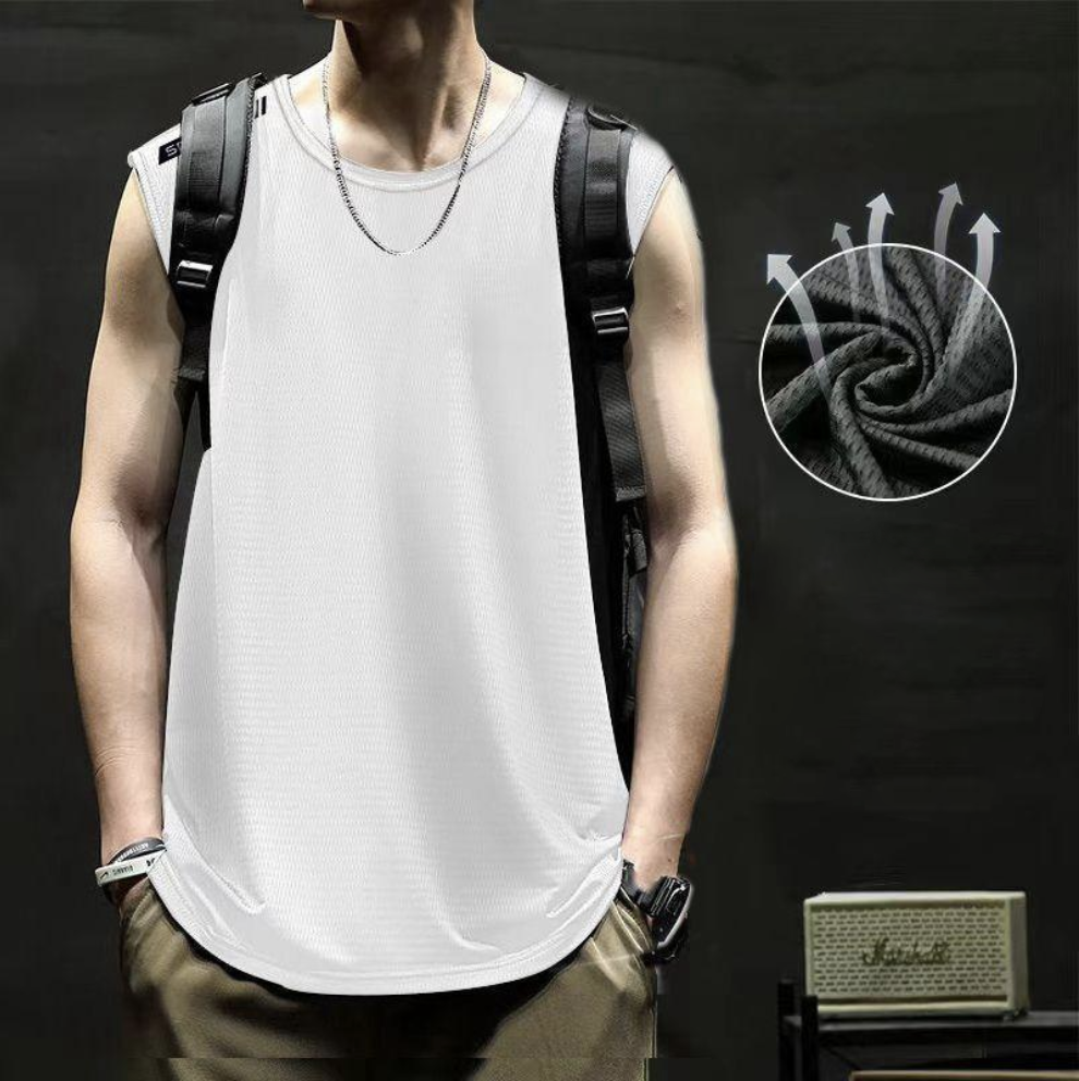 Men's Summer Mesh Tank Top Men's Loose Large Ice Silk Summer Sleeveless Workout Tank Top - Breathable Mesh, Quick-Dry Running & Fitness Shirt