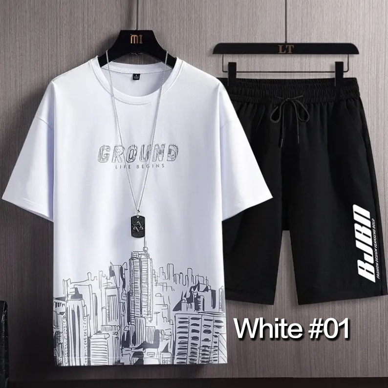 2 Piece(1T-shirt+1Short，Without Necklace) Men's Shirt and Shorts Set Outfits Fashion Summer Tracksuits Casual Sportwear Set Men's Breathable  T-shirts