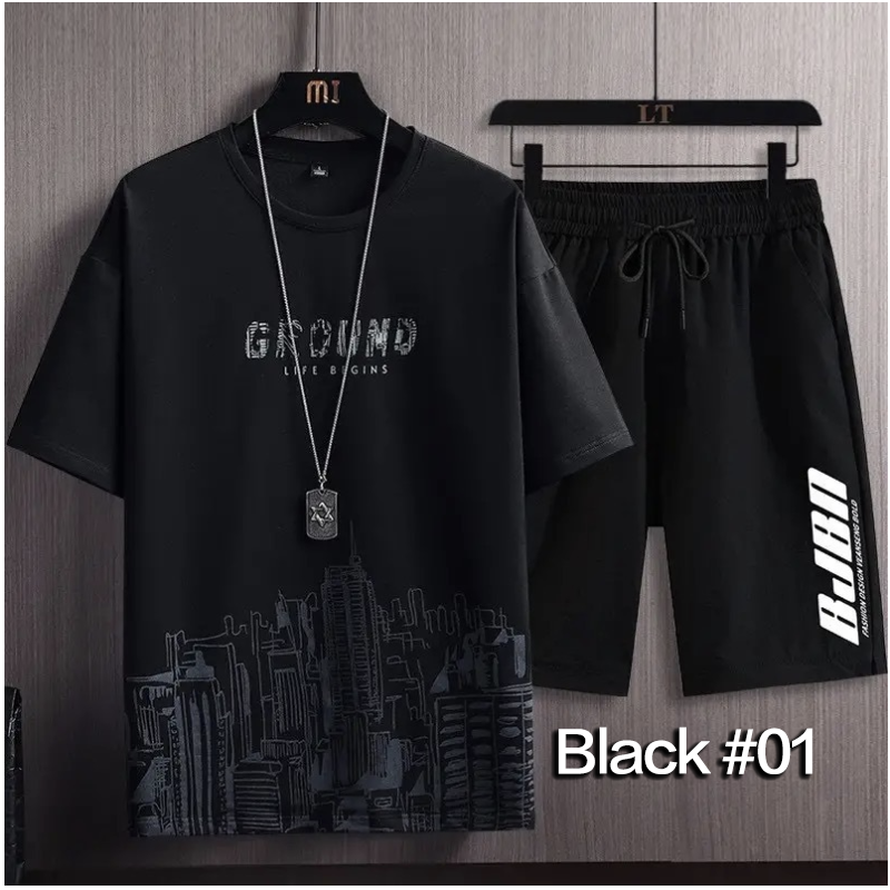 2 Piece(1T-shirt+1Short，Without Necklace) Men's Shirt and Shorts Set Outfits Fashion Summer Tracksuits Casual Sportwear Set Men's Breathable  T-shirts