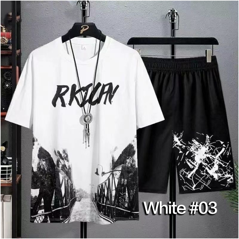 2 Piece(1T-shirt+1Short，Without Necklace) Men's Shirt and Shorts Set Outfits Fashion Summer Tracksuits Casual Sportwear Set Men's Breathable  T-shirts