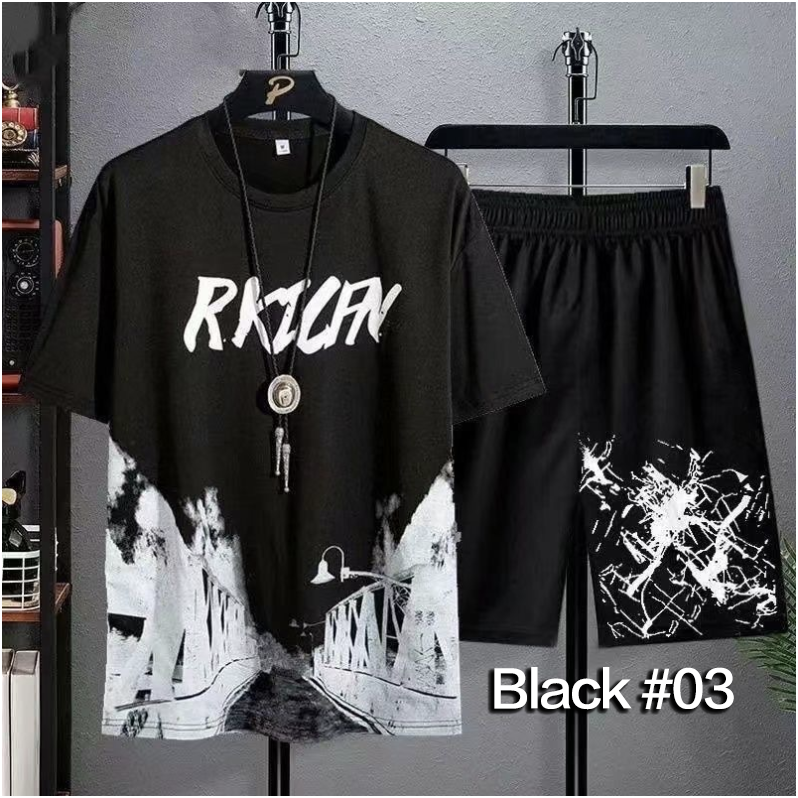 2 Piece(1T-shirt+1Short，Without Necklace) Men's Shirt and Shorts Set Outfits Fashion Summer Tracksuits Casual Sportwear Set Men's Breathable  T-shirts