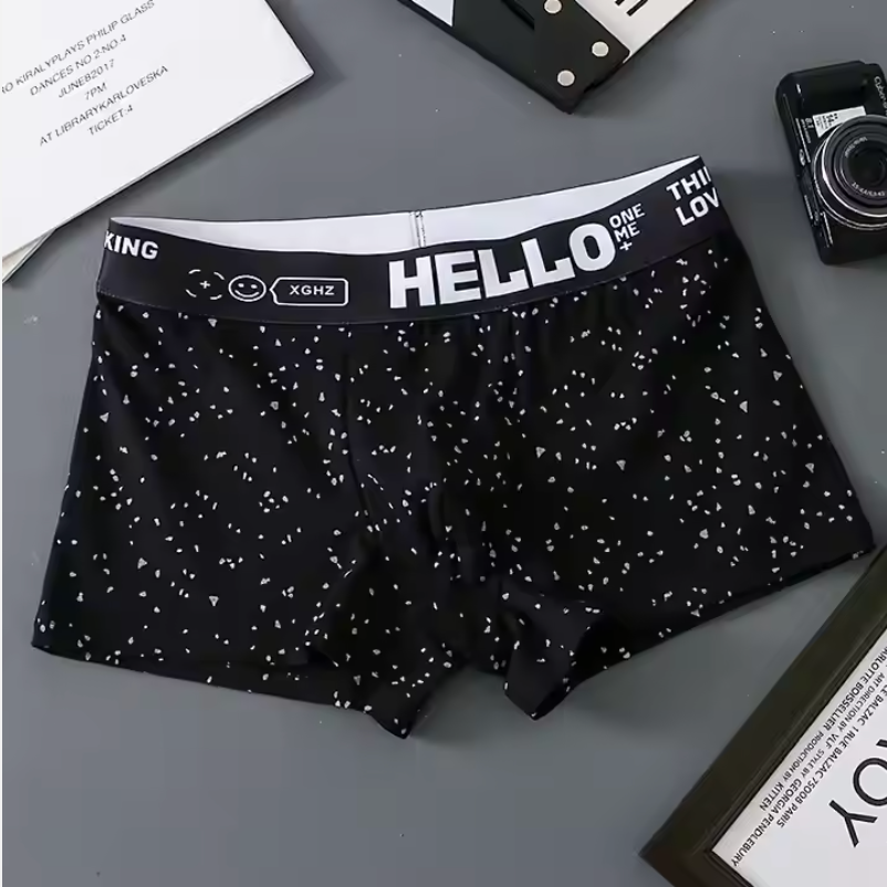 4Pcs New Underwear for Men Boxer Briefs Comfortable Breathable Solid Color HELLO Letters Belts Boxer Shorts Adult Student Underwear