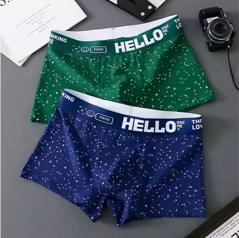 4Pcs New Underwear for Men Boxer Briefs Comfortable Breathable Solid Color HELLO Letters Belts Boxer Shorts Adult Student Underwear