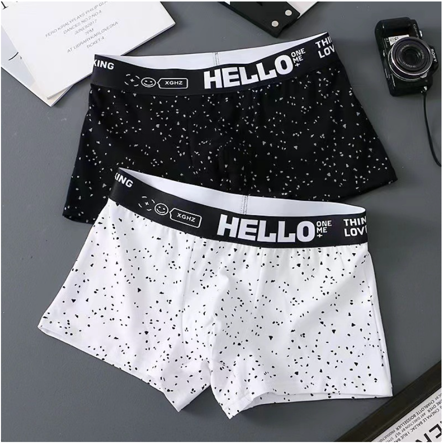 4Pcs New Underwear for Men Boxer Briefs Comfortable Breathable Solid Color HELLO Letters Belts Boxer Shorts Adult Student Underwear