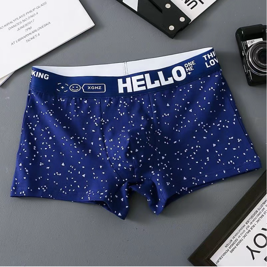 4Pcs New Underwear for Men Boxer Briefs Comfortable Breathable Solid Color HELLO Letters Belts Boxer Shorts Adult Student Underwear