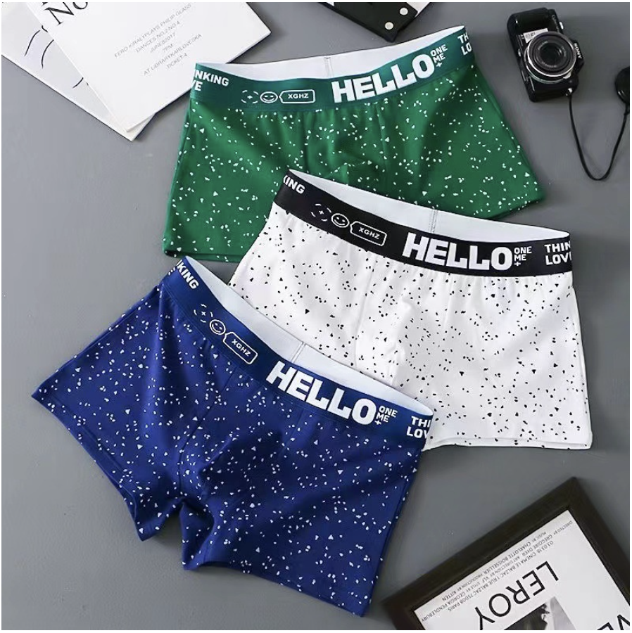 4Pcs New Underwear for Men Boxer Briefs Comfortable Breathable Solid Color HELLO Letters Belts Boxer Shorts Adult Student Underwear