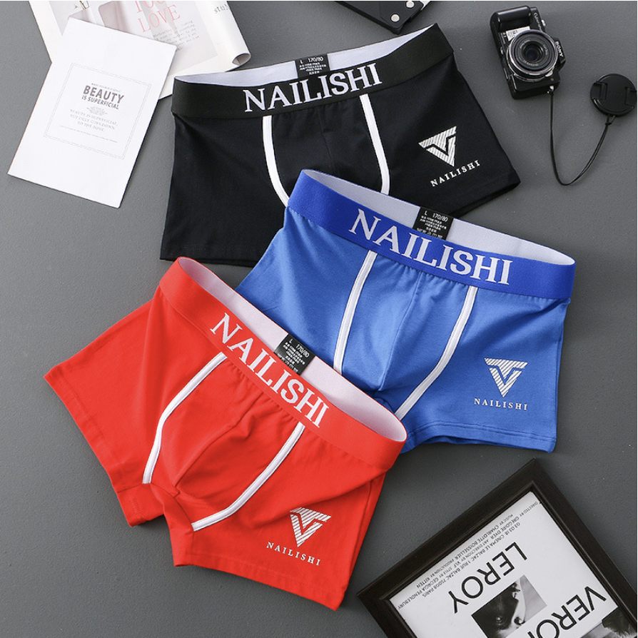 3Pcs Men's Trendy Letter Print Cotton Boxer Briefs - Breathable Mid-Rise Underwear with Flat-Front Design, Stylish Casual Comfort man clothes