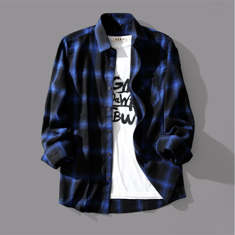 Men's Plaid Long Sleeve Shirt - Vintage Relaxed Fit Casual Overshirt with Unique Indie Style, Versatile Layering Essential