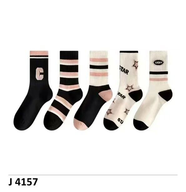 5Pairs Socks Cotton Stockings Bling Ladies Trend All-fit Mid-tube Socks Autumn Winter Vertical Bar Letter Kinematic Growth Socks